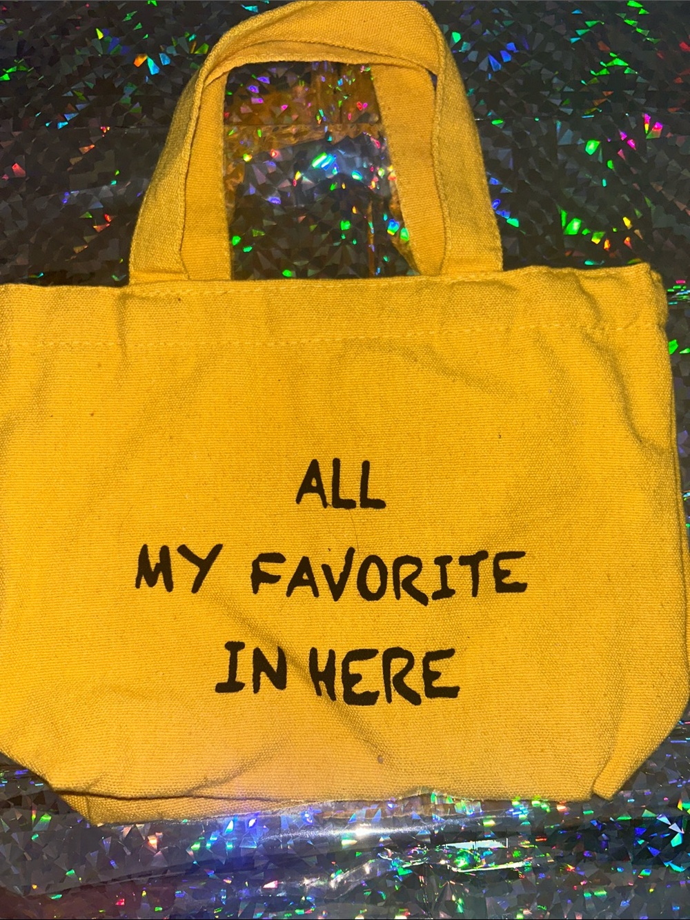 Yellow Canvas Tote Bag - "All My Favorite In Here"